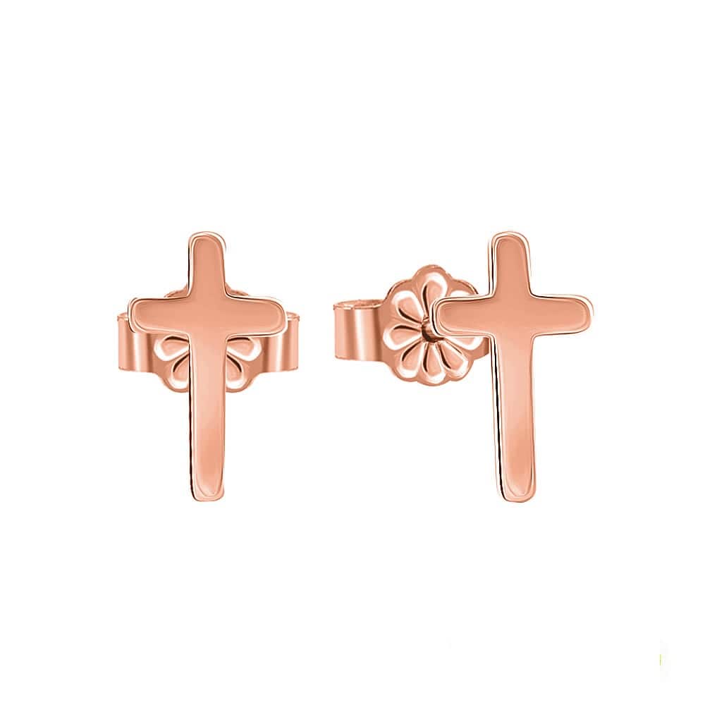 σκουλαρίκια ροζ χρυσά καρφωτά σταυρός SK11300399